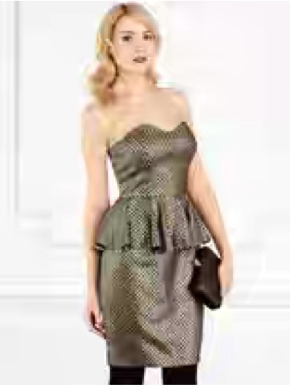 NWT Coast Black Gold Jacquard Strapless Peplum Dress Cocktail Party Night Out
